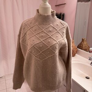 TRUTH Beige Mock Neck Boho Sweater